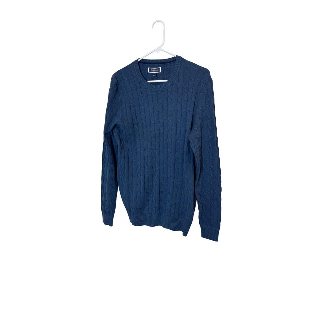 Club‎ Room Sweater Mens Medium Blue Wing Heather Cable Knit Pullover Cotton NWT